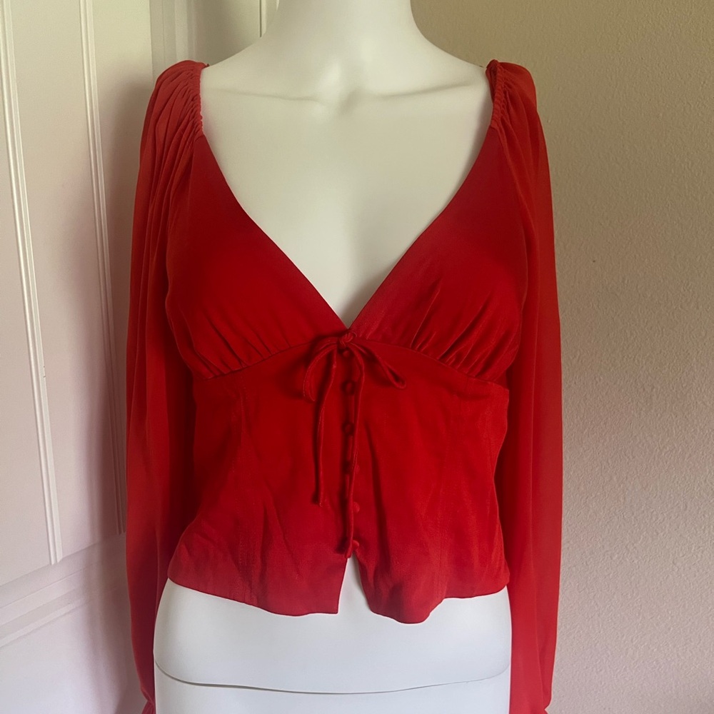 *New with tags* Urban Outfitters Red Orange Sheer Long Sleeve Crop Top